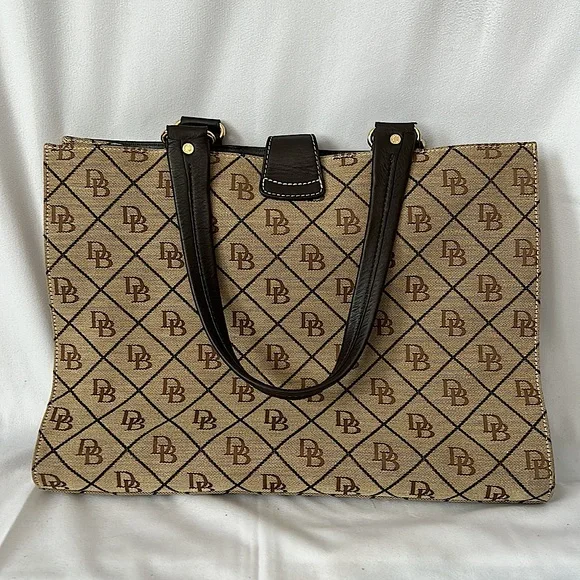 Dooney & Bourke Authenticated Tan/Brown Signature Monogram Shoulder Bag Purse - Picture 2 of 10